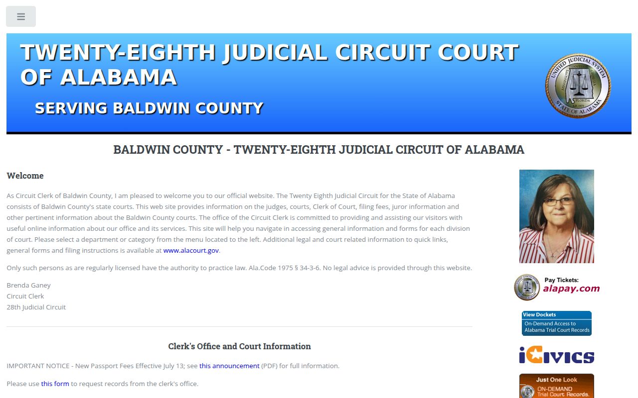 Baldwin County Circuit Court website for court record access