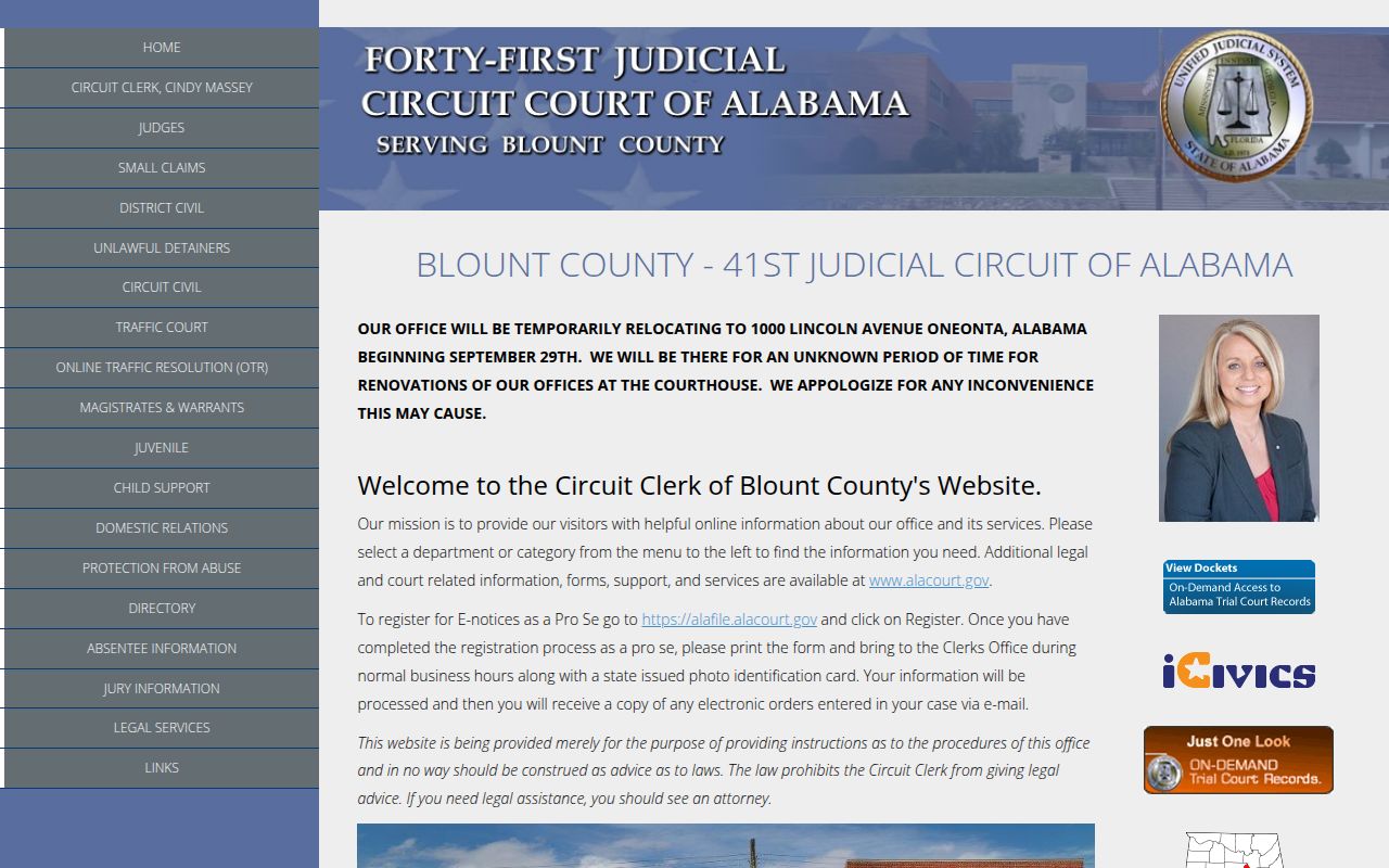 Blount County Circuit Court website interface