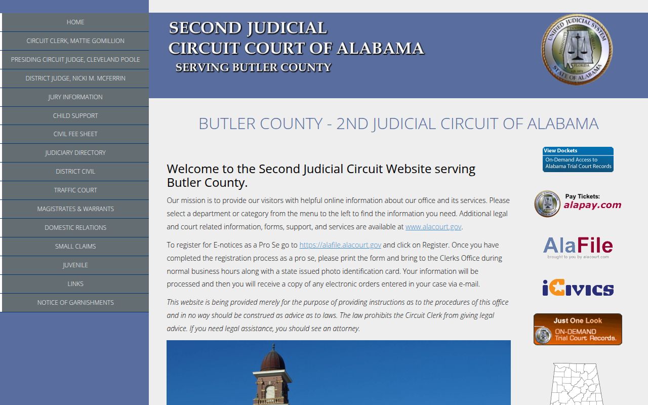 Butler County Circuit Court website interface