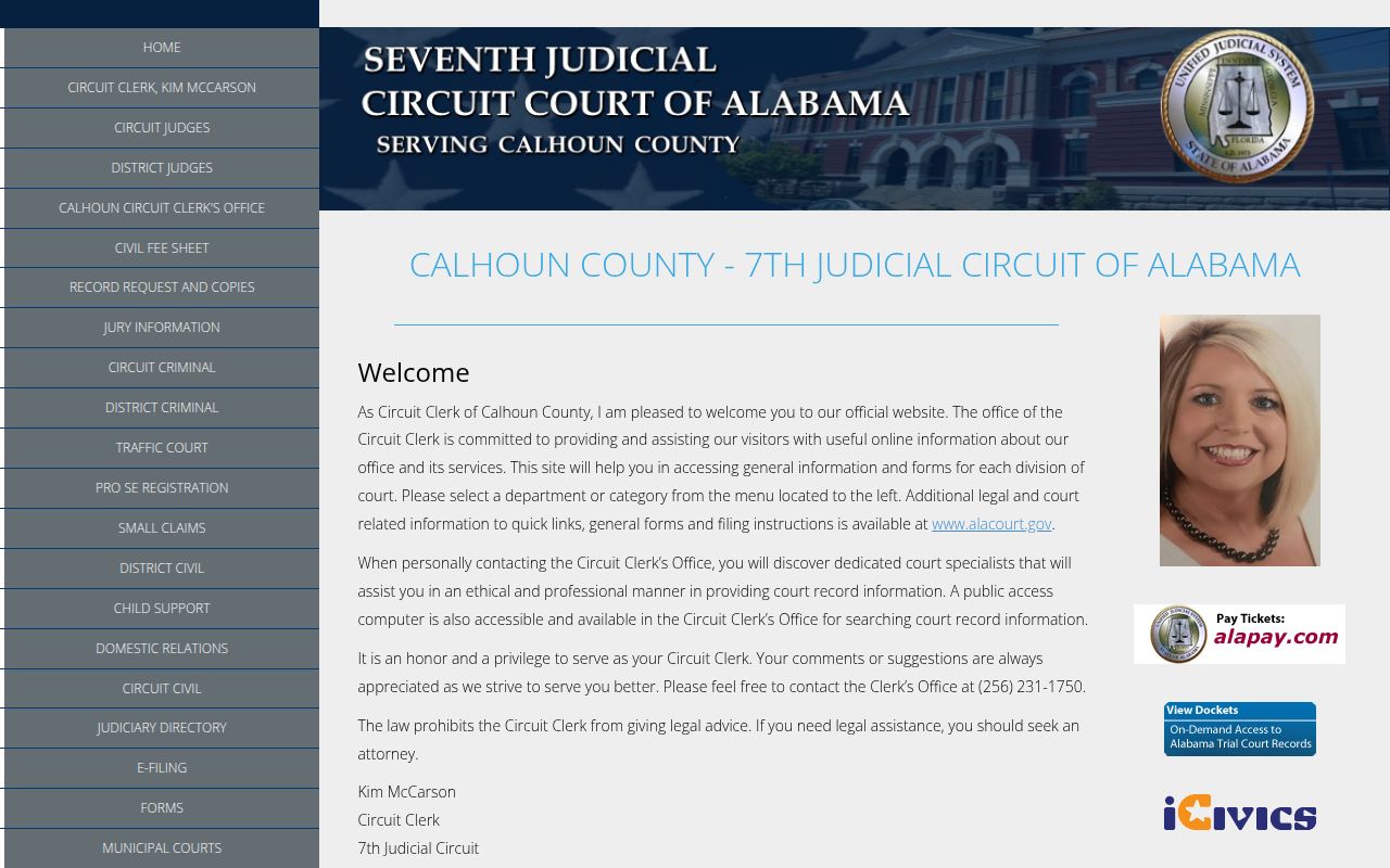 Calhoun County Circuit Court website interface