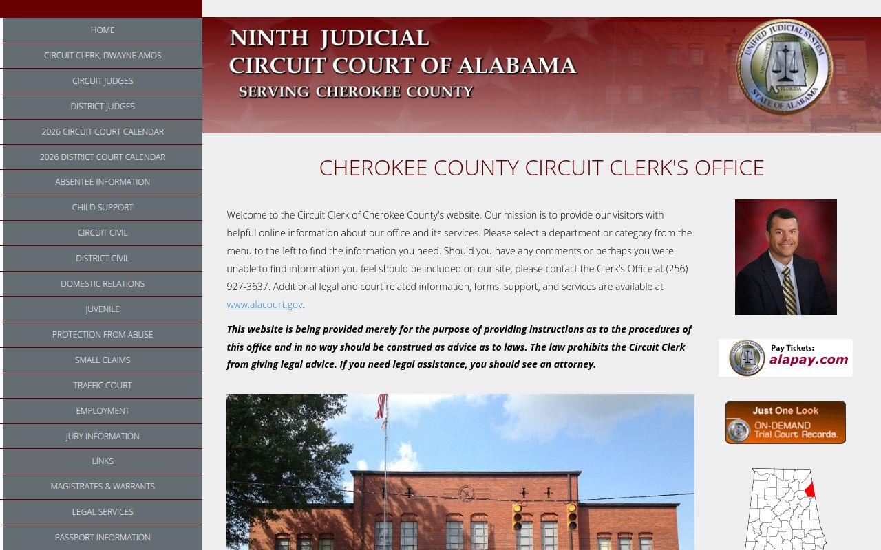 Cherokee County Circuit Court website interface