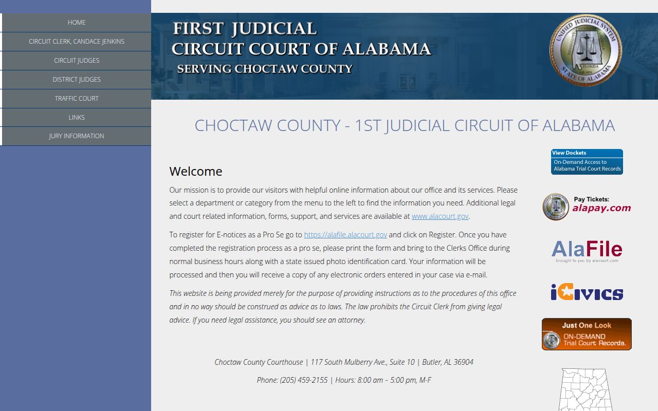 Choctaw County Circuit Court information page