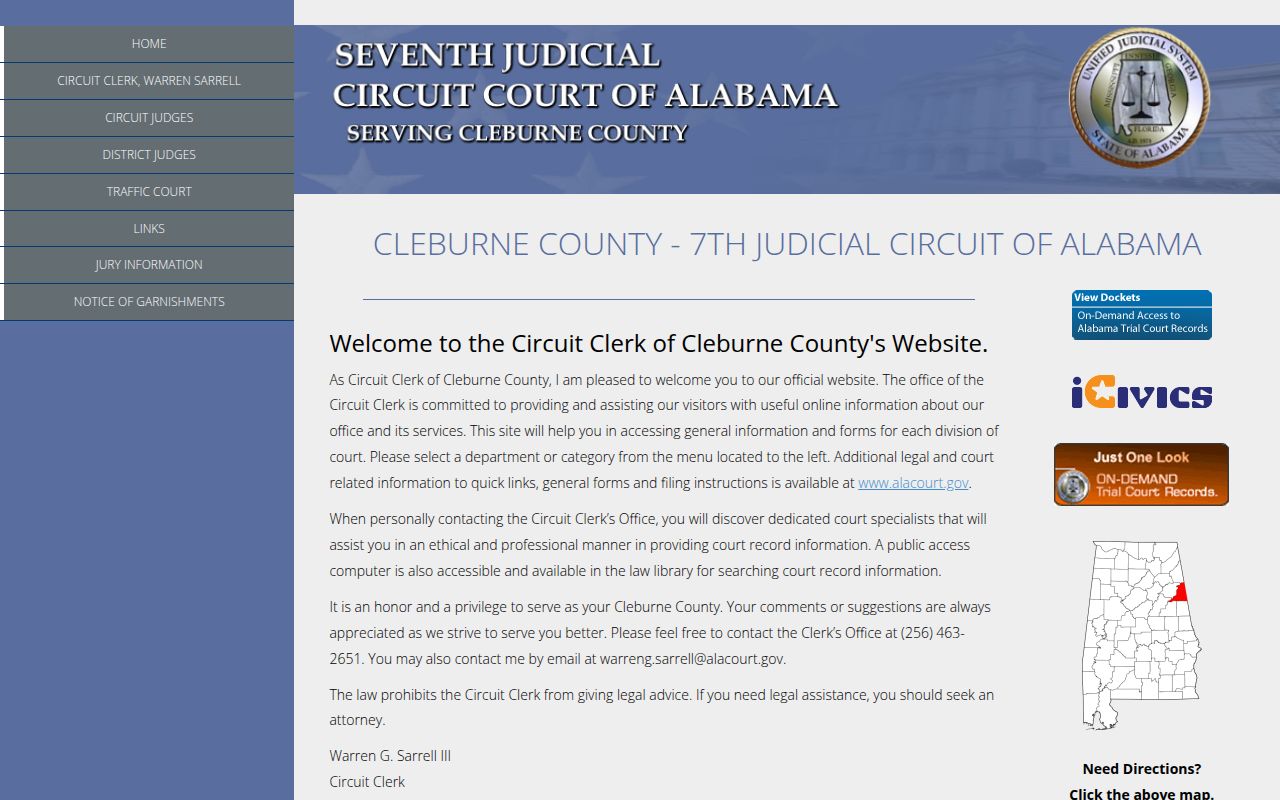 Cleburne County Circuit Court access page