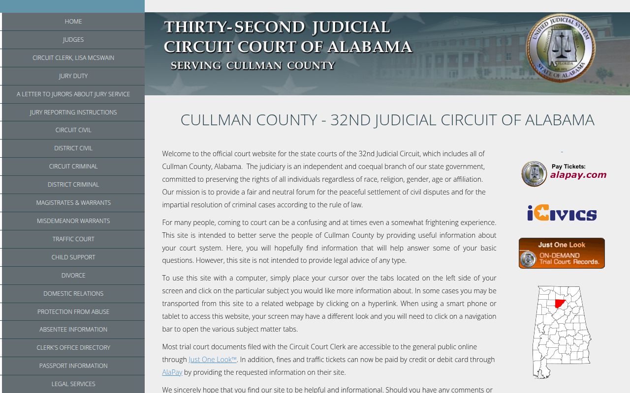 Cullman County Circuit Clerk Alacourt page