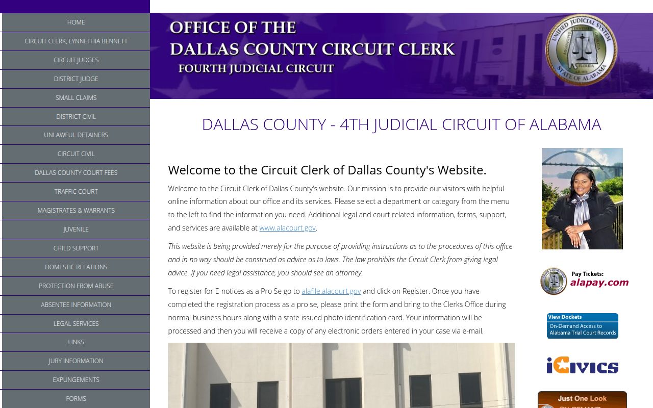 Dallas County Circuit Clerk Alacourt page