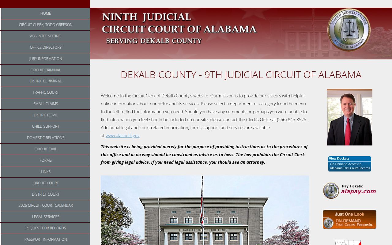 DeKalb County Circuit Clerk Alacourt information page