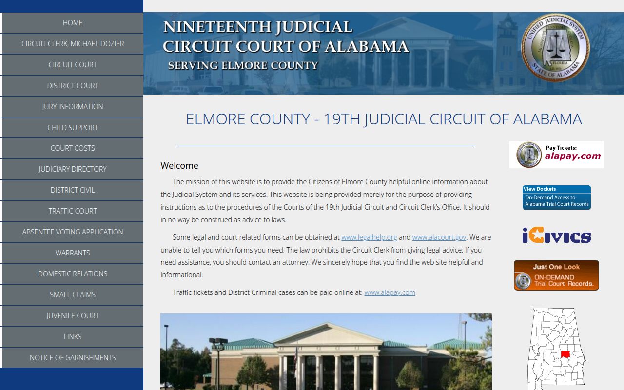 Elmore County Circuit Clerk Alacourt page