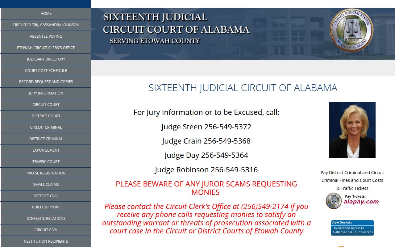 Etowah County Circuit Court website showing case search interface