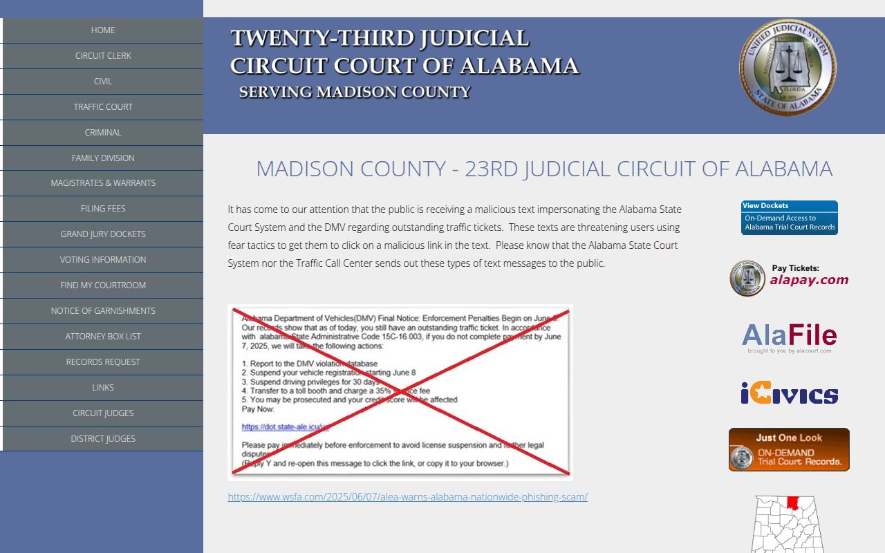 Madison County Circuit Court website for court record access