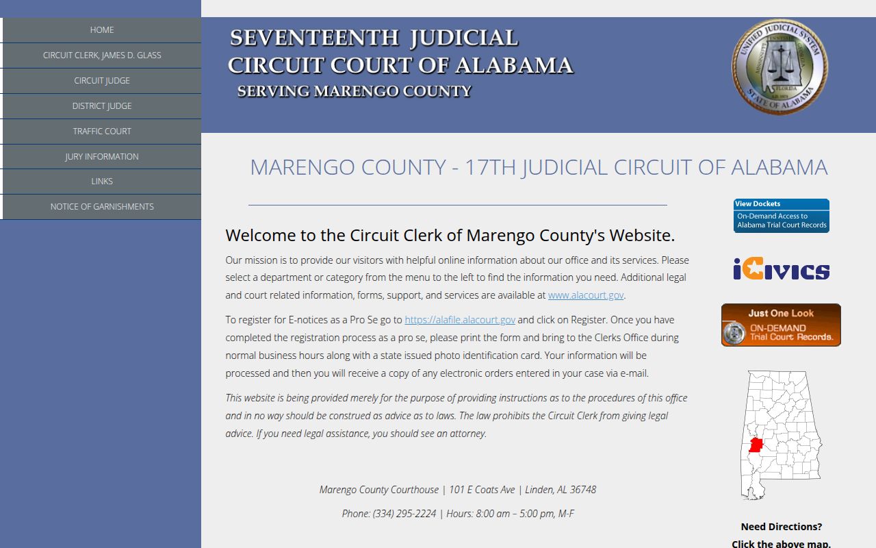 Marengo County Circuit Court website screenshot