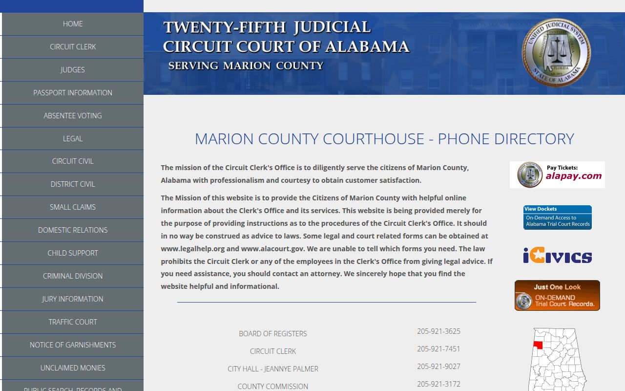 Marion County Circuit Court website screenshot