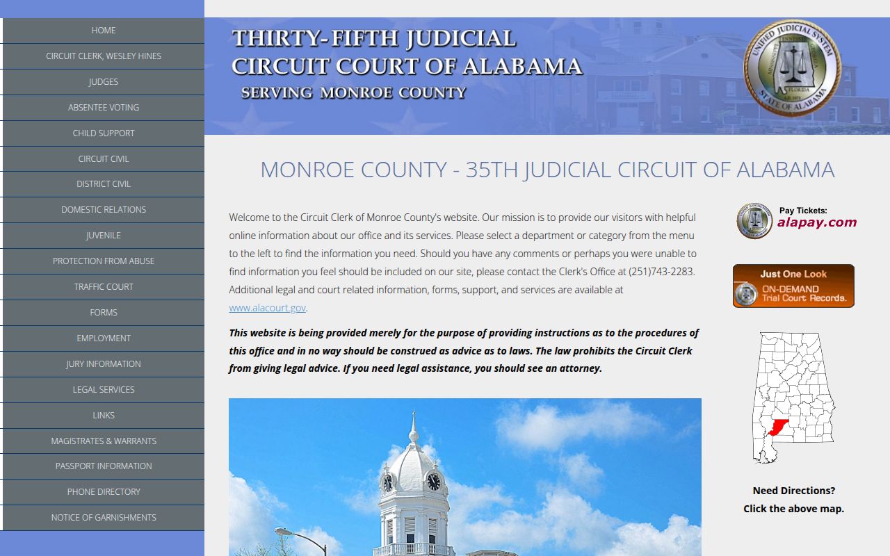 Monroe County Circuit Court website screenshot
