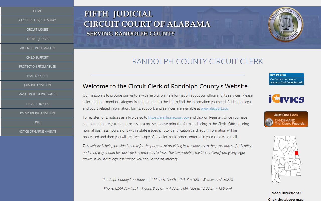 Randolph County Circuit Court website screenshot