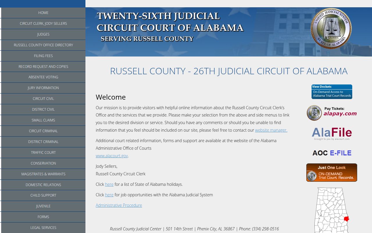 Russell County Circuit Court website screenshot