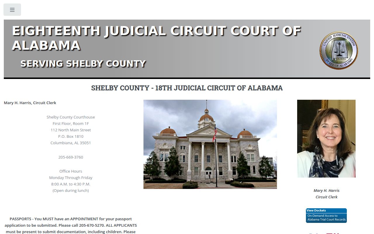 Shelby County Circuit Clerk website showing court services