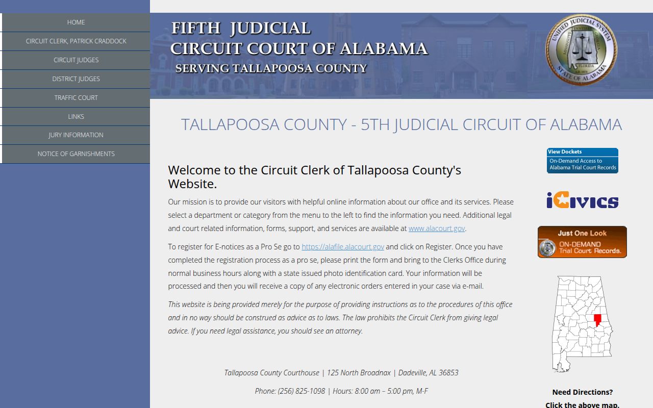 Tallapoosa County Circuit Court Alacourt page