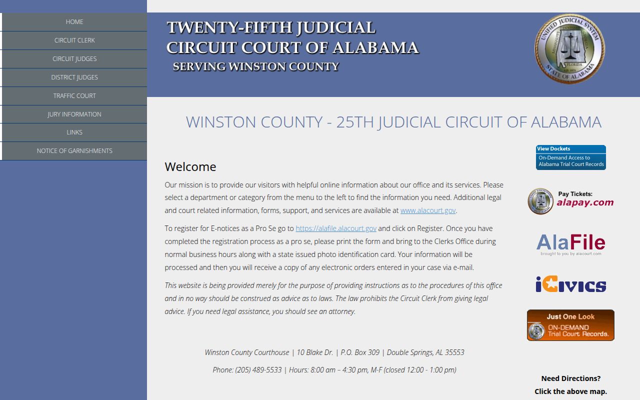 Winston County Circuit Court Alacourt page